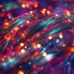 Poster - close up Bundle of fiber optic cables. Optical fiber cable Colorful illustration created using