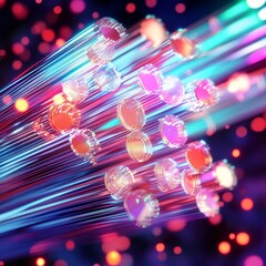 Poster - close up Bundle of fiber optic cables. Optical fiber cable Colorful illustration created using