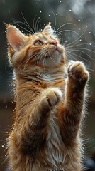 Sticker - Cute Kitten Playing in the Rain - Adorable Pet Photography