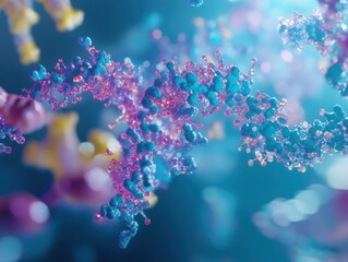 Poster - Protein structure in biopharmaceuticals, with 3D models of therapeutic proteins used in medicine, like monoclonal antibodies and insulin