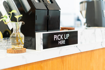 Modern Cafe Counter with Pickup Sign