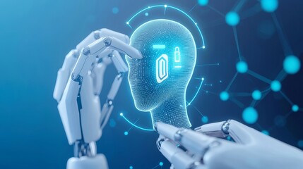 Poster - AI Underwriting Innovation, showcasing seamless integration of artificial intelligence in risk assessment, featuring clean lines, minimalist design, and ample copy-space for text.