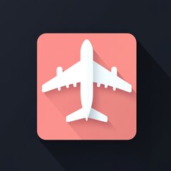 Stylized airplane silhouette on a coral background, modern design for travel themes.