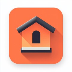 Stylized home icon with a shadow on an orange background, ideal for apps and web design.