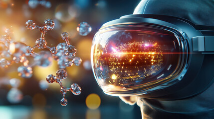 Aufkleber - Immersive augmented reality technology enhances pharmaceutical research, showcasing molecular structures and data visualization. futuristic scene highlights innovation and scientific exploration