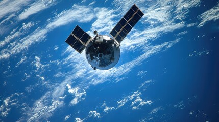 Poster - Satellite Floating in Outer Space Above Earth