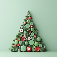 Wall Mural - festive Christmas craft featuring a handmade button tree, crafted from green and red buttons.