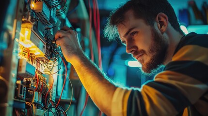 Poster - Technician Checking Electrical System Close Up