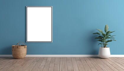 Empty White Frame on Light Blue Wall