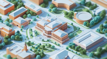 Fototapete - University map mockup in 3D, designed for clear campus navigation.