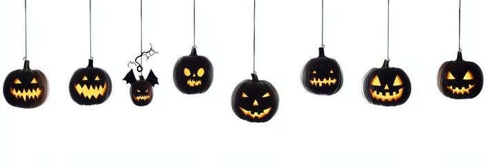 Halloween holiday carved pumpkin hanged over white background