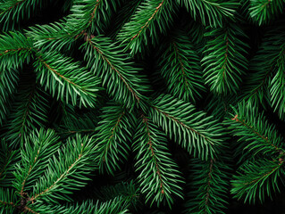 Close-up of green pine branches against a dark background.