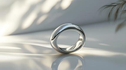 Fototapete - Curved ring in a 3D mock-up within an elegant, reflective environment and soft lighting.