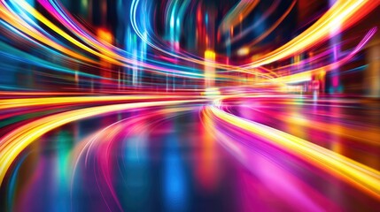 Poster - A vibrant abstract background with swirling neon lights, motion blur, and a futuristic cityscape feel.
