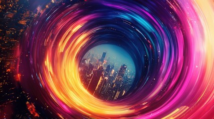 Poster - A vibrant abstract background with swirling neon lights, motion blur, and a futuristic cityscape feel.