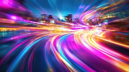 Poster - A vibrant abstract background with swirling neon lights, motion blur, and a futuristic cityscape feel.