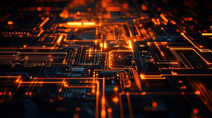 Leinwandbilder - An abstract futuristic background with metallic shapes and circuits, giving a tech-inspired, high-tech vibe.