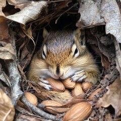 a hibernating chipmunk in his nest