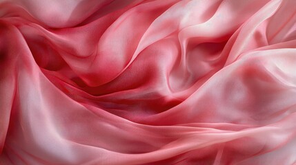 Poster - Pink silk fabric flowing gently in the breeze, creating soft waves and textures for a luxurious abstract feel.