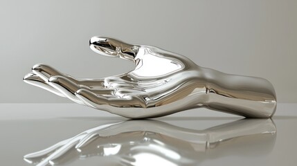 Fototapete - Stylish and angled blank 3D hand-shaped jewelry display on a reflective base.