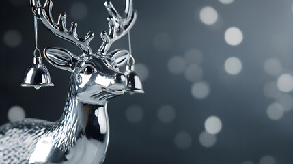 Wall Mural - Shiny silver reindeer ornament with bells, perfect for festive decor