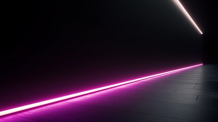 Poster - A dark, minimalist room with a single pink neon light strip along the floor and wall.