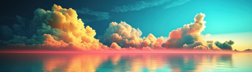 Poster - A stunning panorama of colorful clouds reflecting on a serene surface, blending vibrant hues.