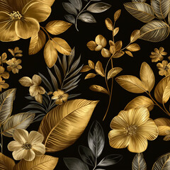 Wall Mural - Gold embroidery with flowers and leaves