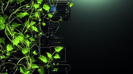Poster - Green ivy plant growing on a dark, futuristic background.