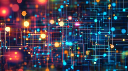 Poster - A vibrant abstract background featuring colorful lights and digital patterns, perfect for technology and innovation themes.