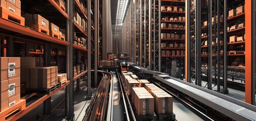 Poster - A modern warehouse with organized shelves and automated systems for efficient inventory management.