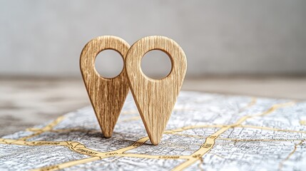 Poster - wooden map markers on city map navigation location travel concept