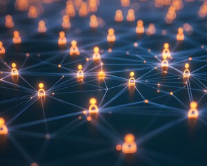 Poster - Abstract network representation with glowing nodes, symbolizing connections and relationships in a digital landscape.