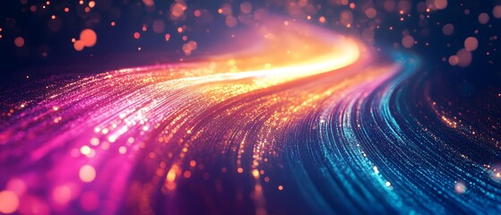 Poster - Vibrant abstract light trails with colorful sparkles, creating a mesmerizing visual effect, perfect for digital backgrounds.