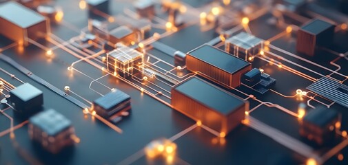 Poster - Close-up view of a modern circuit board featuring glowing connections and intricate pathways, showcasing technology and innovation.