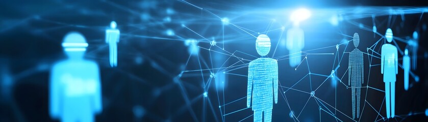 Poster - Digital art representing interconnected figures in a network, symbolizing collaboration and communication in technology.