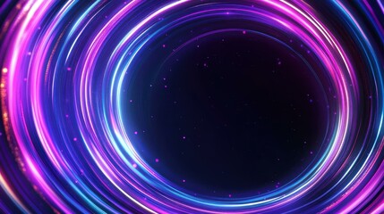 Wall Mural - Step into a vibrant tunnel of glowing concentric circles, where purple and pink neon lights create a mesmerizing motion.