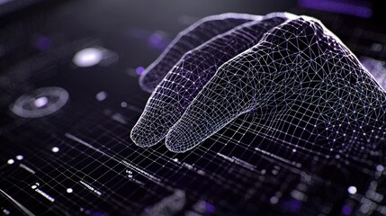 Poster - Digital Wireframe Hands Interacting with Data Interface