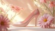 © Waqas - A close up of a pair of shoes with a flower, peach fuzz, color of the year 2024, monochromatic image