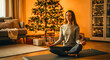 © EvgeniiaFreeman - Holiday serenity: woman meditating by christmas tree