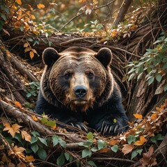a brown bear coming from hibernation