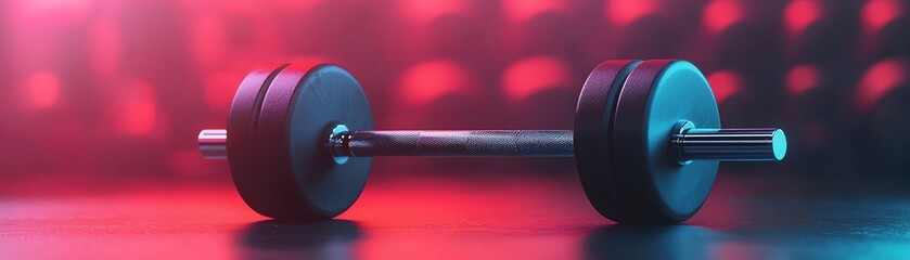 a modern dumbbell on a colorful, illuminated background, showcasing fitness and strength training eq