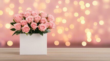 Poster - A gorgeous box filled with pink roses, creating a stunning floral display that captivates the eye and heart.