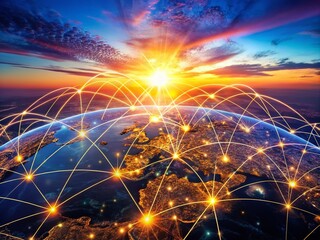 Poster - Innovative Global Network Connection for Digital Marketing and Financial Technology with Sunset Sky Inspiration in