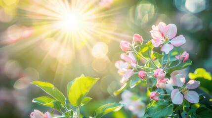 Wall Mural - Soft Pink Blossoms with Sunlight in Spring Garden