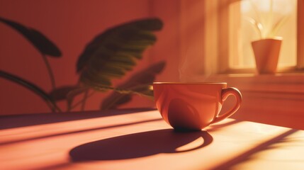 Sticker - Warm Morning Light with Steaming Coffee Cup