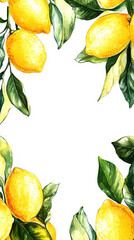 Wall Mural - Aesthetic hand drawn invitation with watercolor lemons, copy space in middle. White background. Generative AI