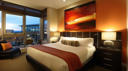 Poster - Modern Hotel Room with Scenic View