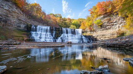 Canvas Print - Majestic Waterfall Surrounded by Autumn Foliage