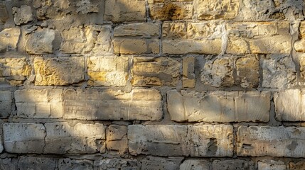 Wall Mural - Textured Stone Wall with Sunlight Shadows